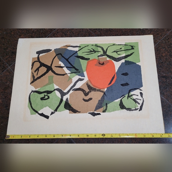 Unframed Block Print Vintage 2/11 California Artist Jean Caufeild Maximalism